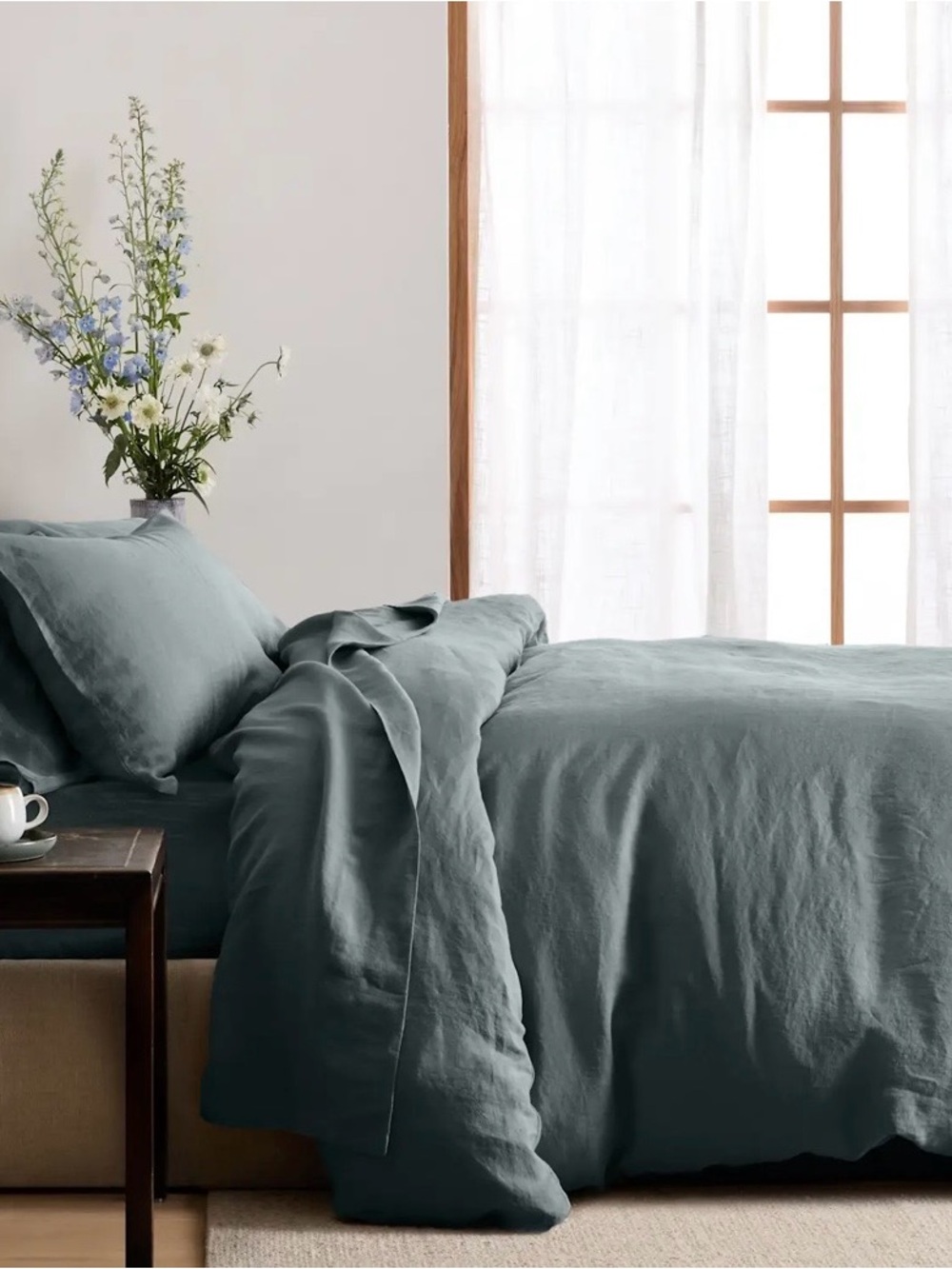 Quince European Linen 1 Piece Duvet Cover, Full/Queen (Ocean) No shams